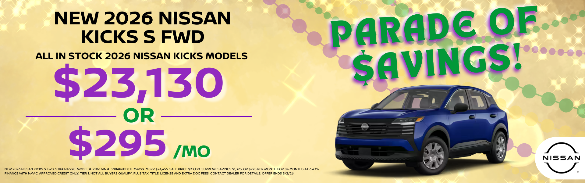 New 2026 Nissan Kicks S FWD