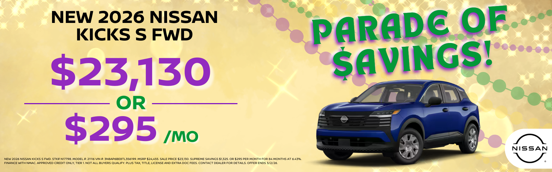 New 2026 Nissan Kicks S FWD