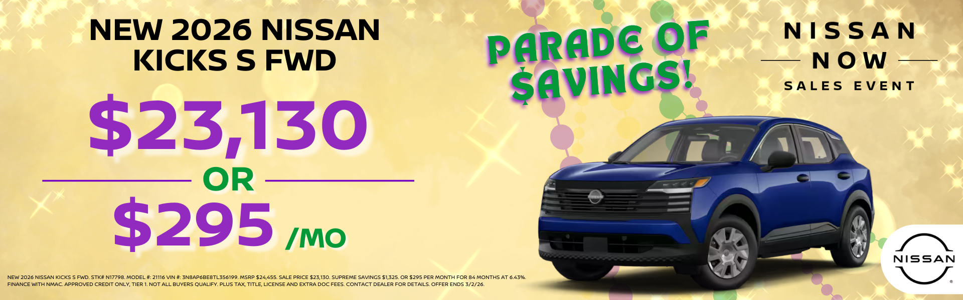 New 2026 Nissan Kicks S FWD