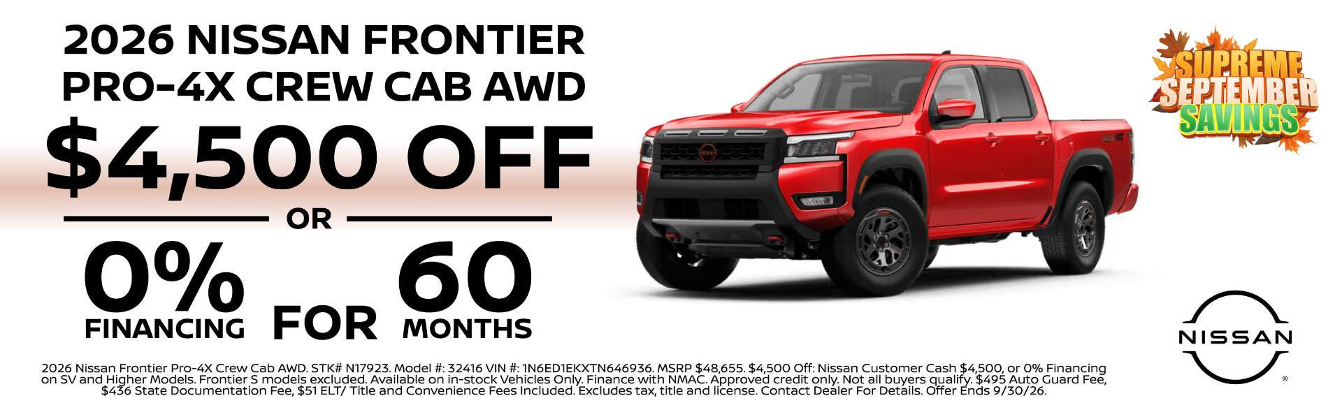 $4,500 Off or 0% Financing for 60 Months