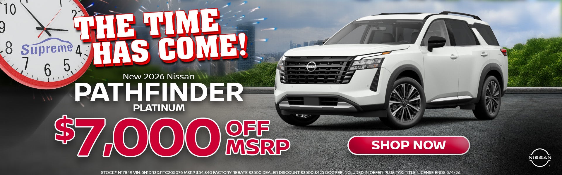 2026 Nissan Pathfinder Platinum $7000 Off MSRP