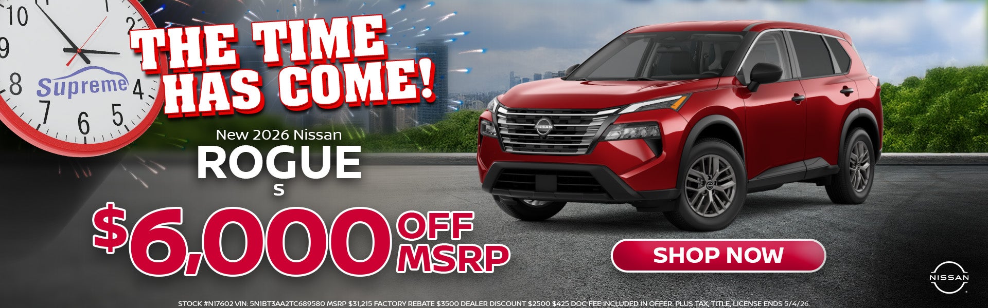 2026 Nissan Rogue S $6,000 Off MSRP